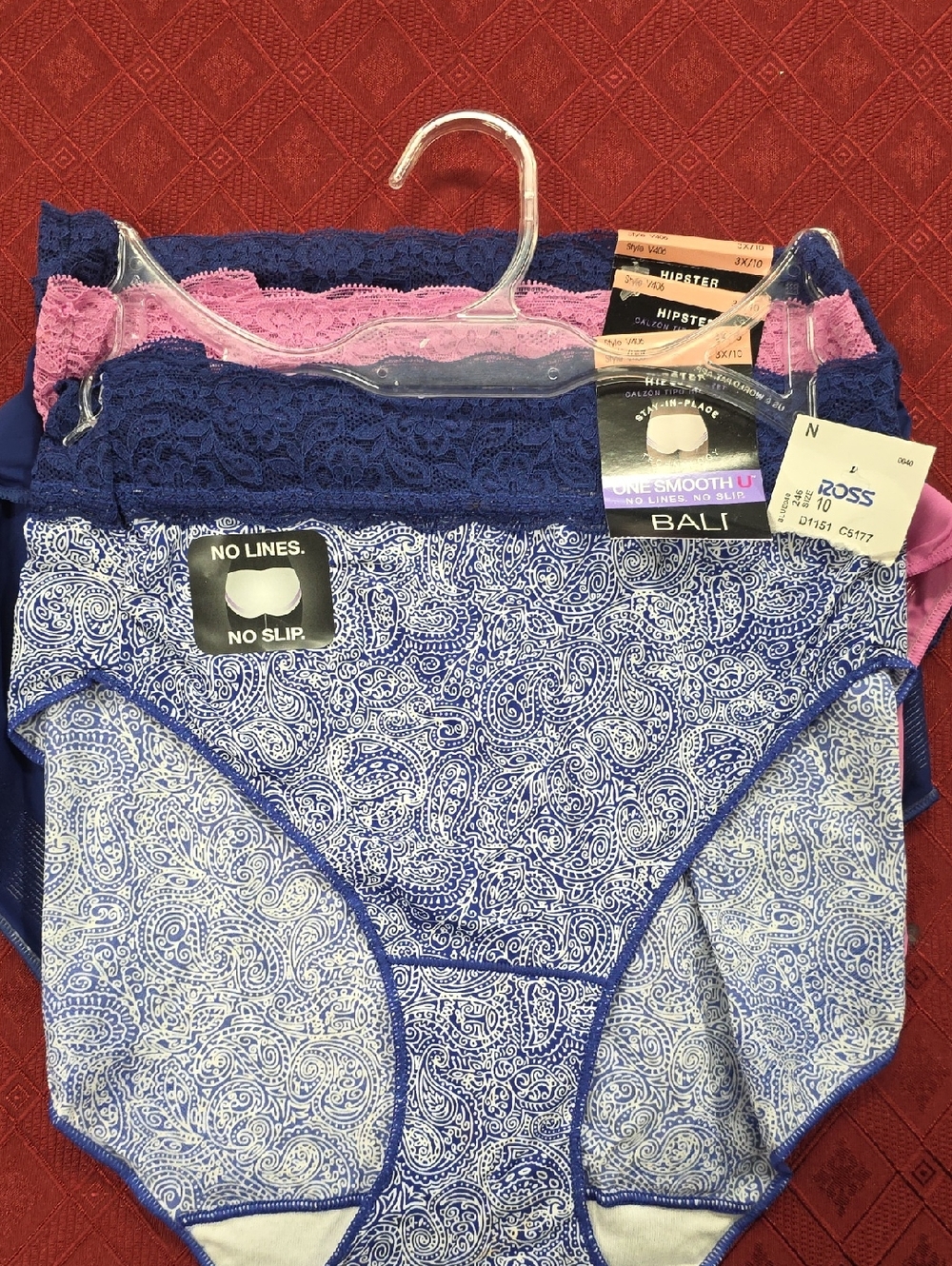 Bali Lace Hipster Panty 3-Pack - Navy, Light Pink & Paisley Blue